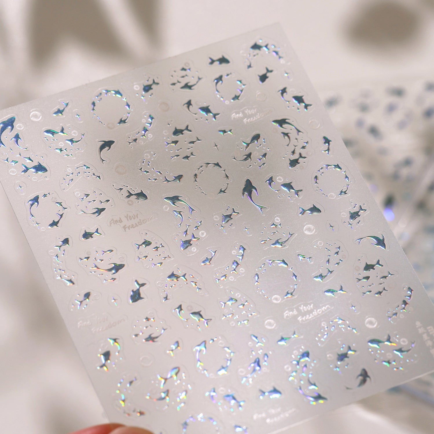 5D Holographic Fish Nail Stickers - Chrome Silver Ocean Sea Life Decals