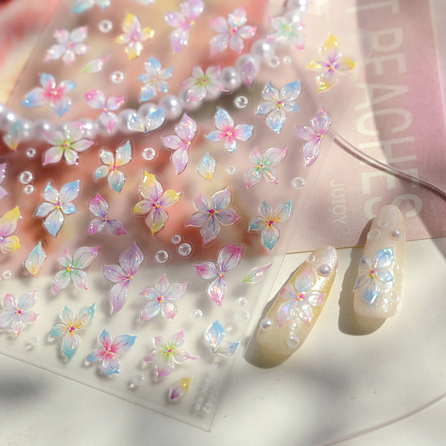 5D Jelly Flower Nail Stickers Gradient Aurora Petal Decals 