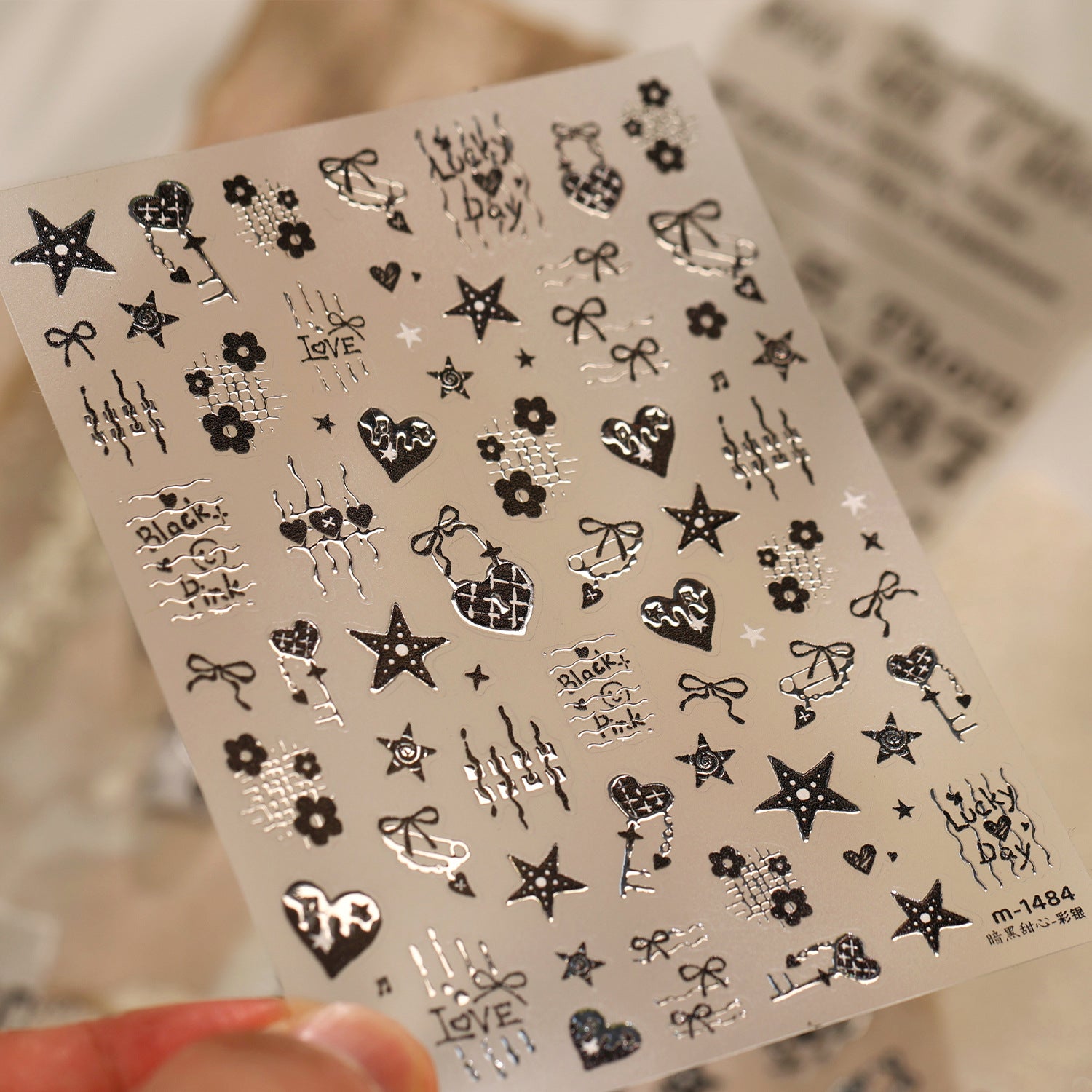 Y2K Metallic Chrome Heart & Star Nail Stickers 5918