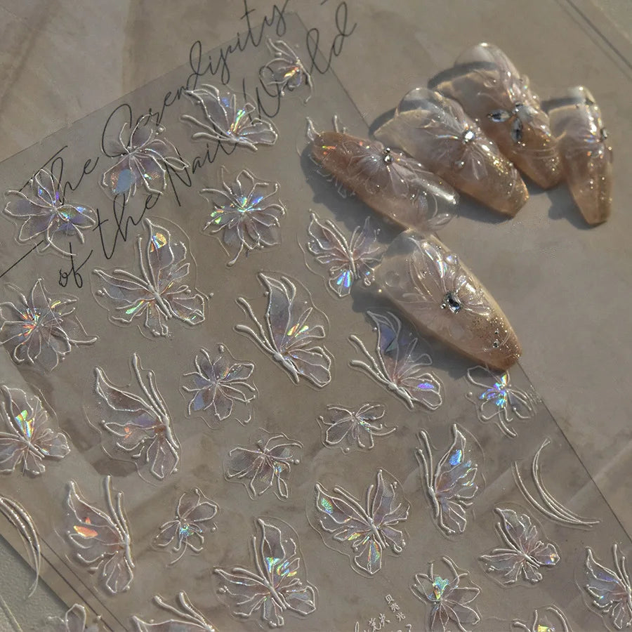 Aurora Light Butterfly Nail Art Sticker 3D Wings Adhesive Decals