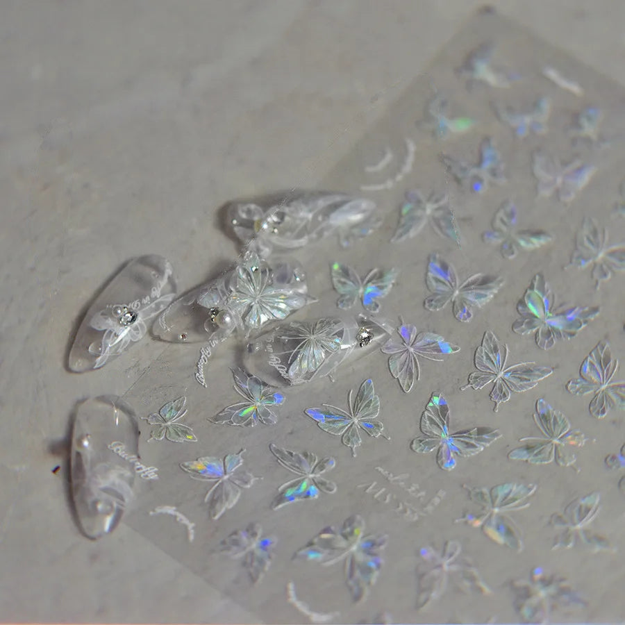 Aurora Light Butterfly Nail Art Sticker 3D Wings Adhesive Decals