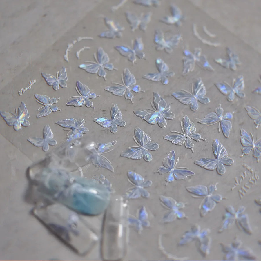 Aurora Light Butterfly Nail Art Sticker 3D Wings Adhesive Decals