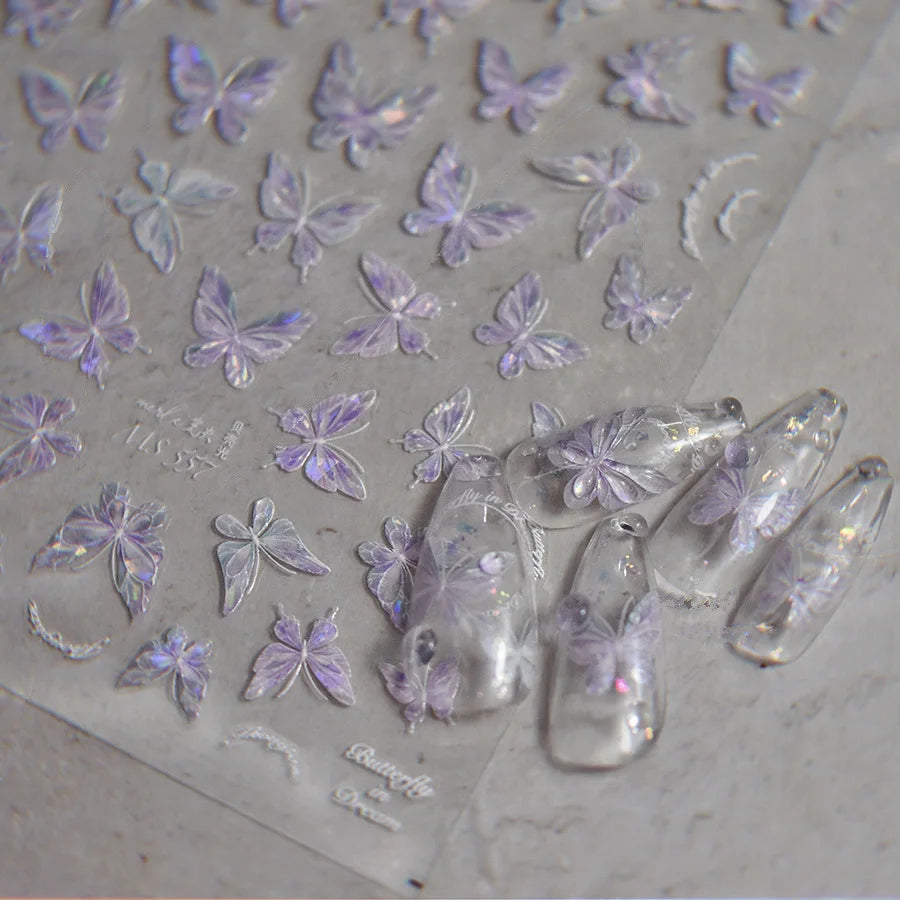 Aurora Light Butterfly Nail Art Sticker 3D Wings Adhesive Decals