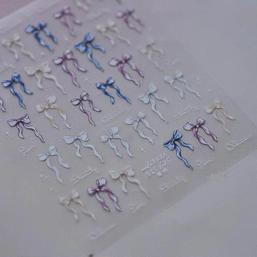 Laser Bowknot Nail Art Stickers Shell Light Ribbon Bow Decals