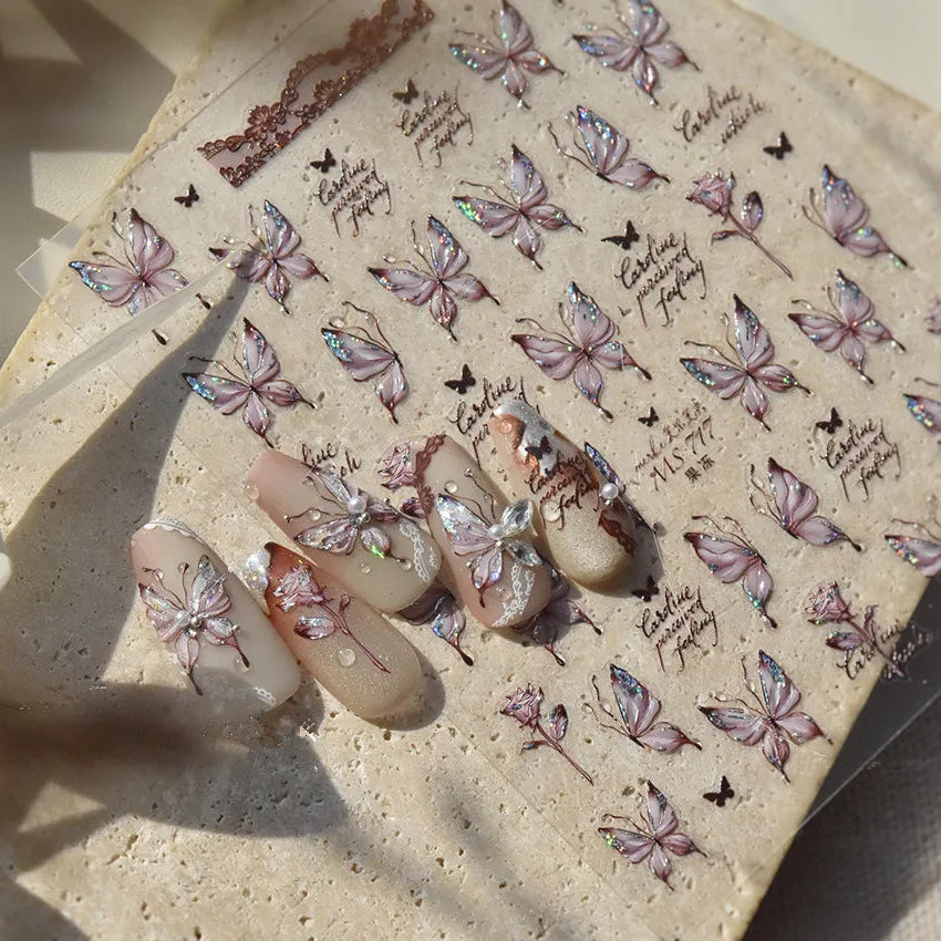 Aurora Light Butterfly Nail Art Sticker 3D Wings Adhesive Decals