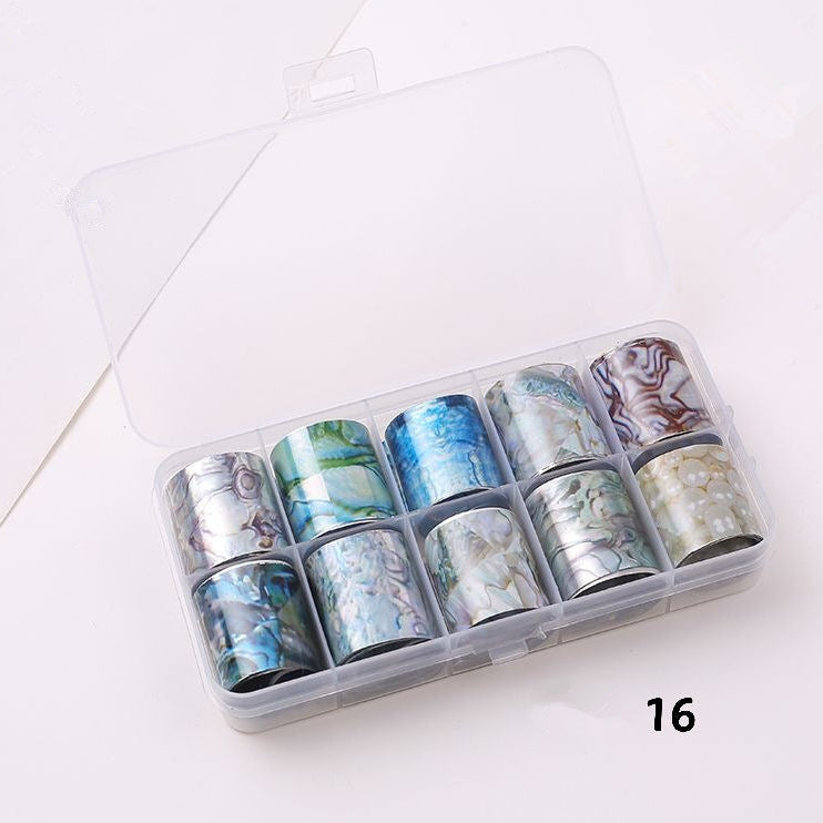 Lace, Holographic & Shell Designs Nail Transfer Foil Collection