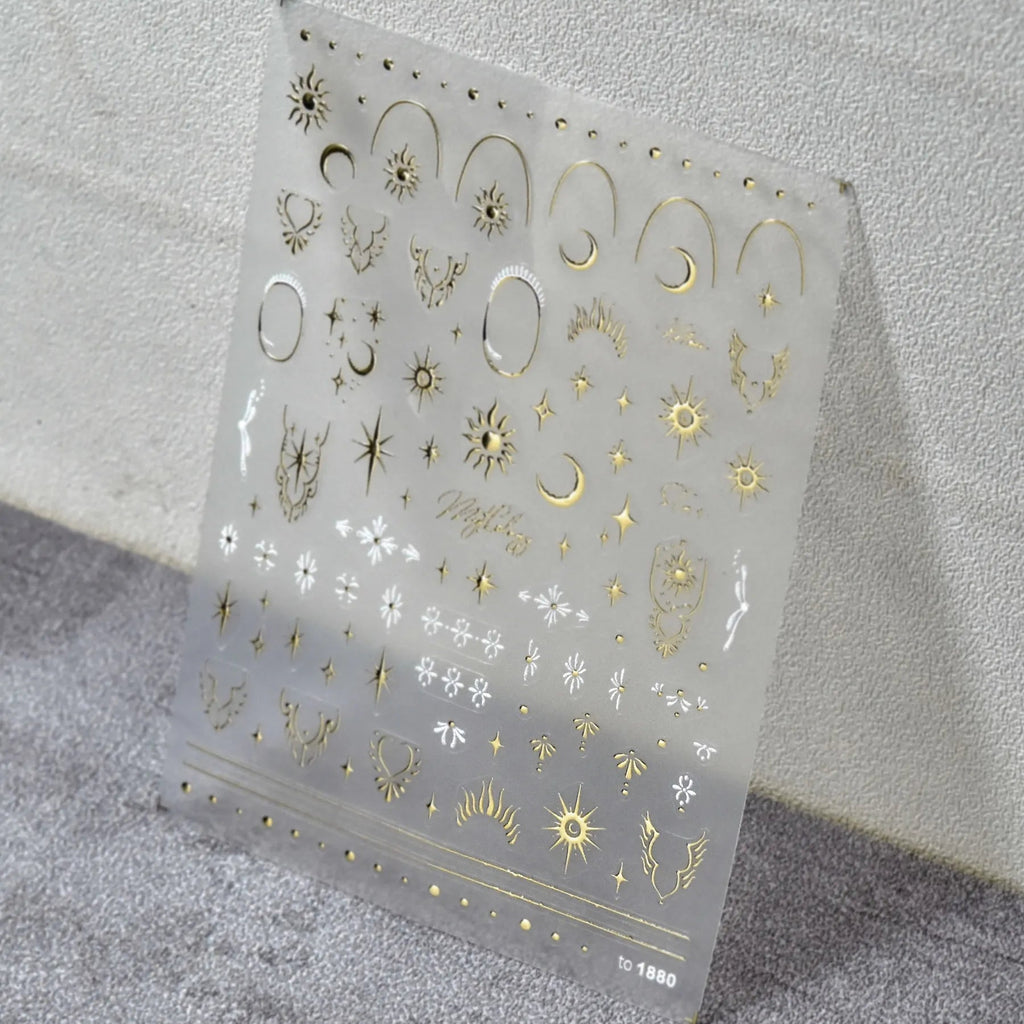Celestial Nail Stickers Gold Silver Sun Moon Star Boho Decals 1880