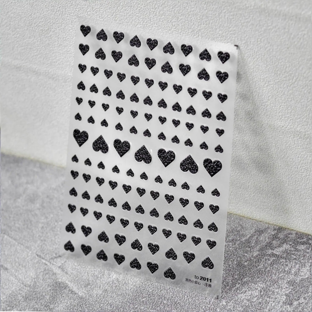 Colorful Love Heart Nail Art Stickers Valentines Black Hearts Adhesive Sticker Decals to2011