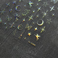 Pegasus Nail Art Stickers Adhesive Embossed Moon Star Sticker Decals to2290 laser silver