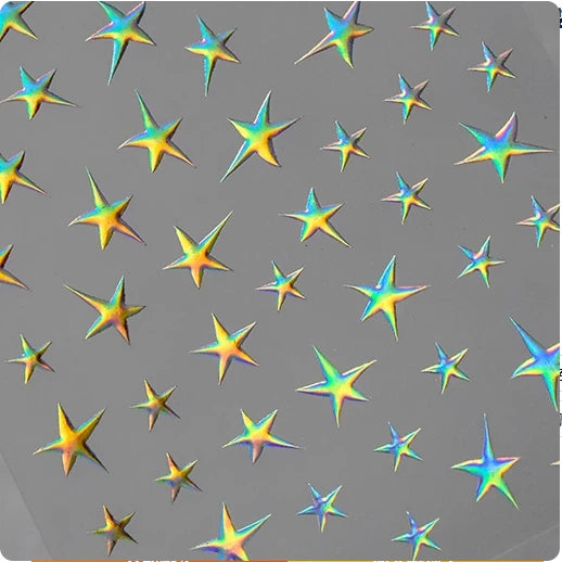 Silver Star Nail Art Stickers Metal Gold Stars Adhesive Embossed Sticker Decals to2466 Laser Silver