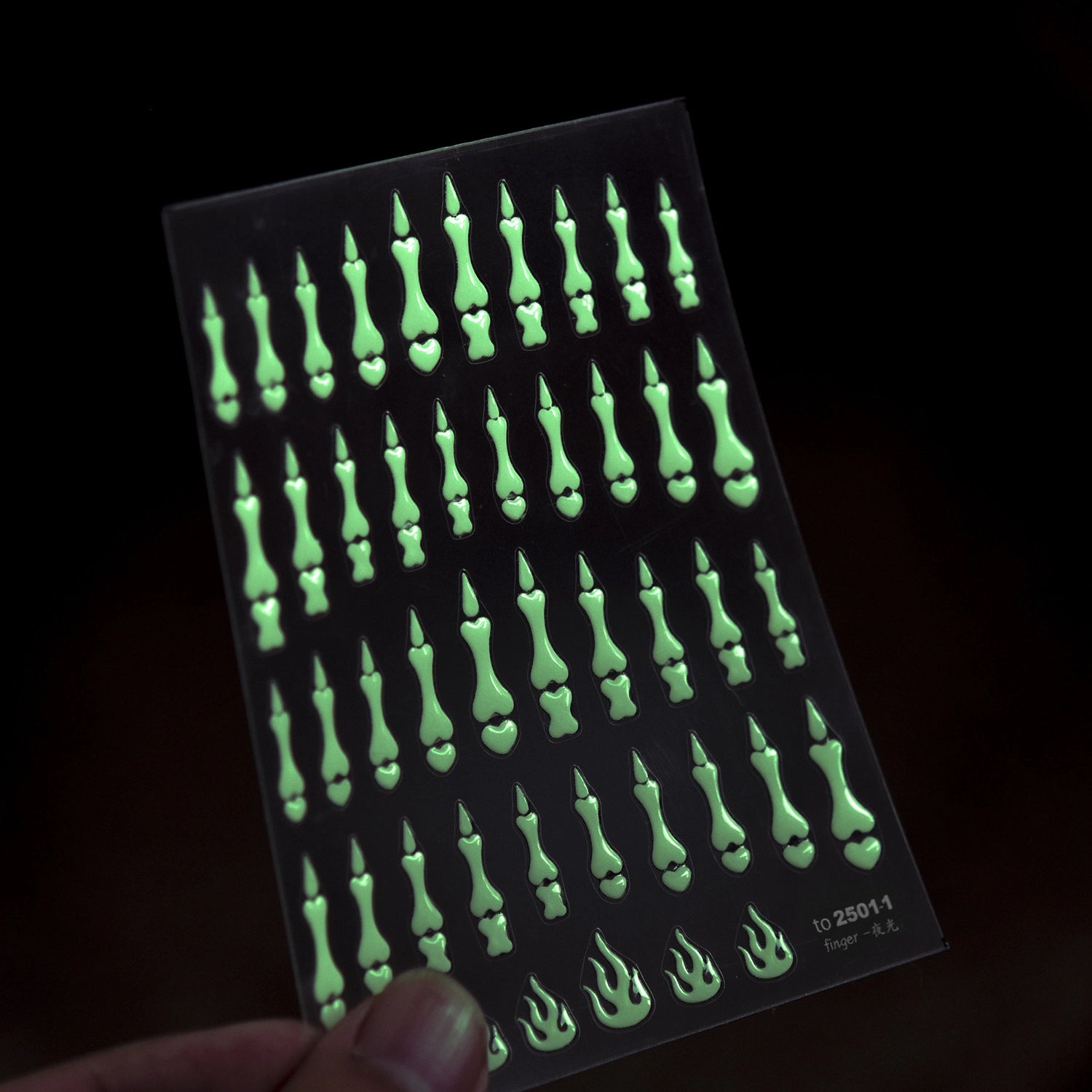 Glow in the Dark Skeleton Hand Nail Stickers - Gothic Heart Decals