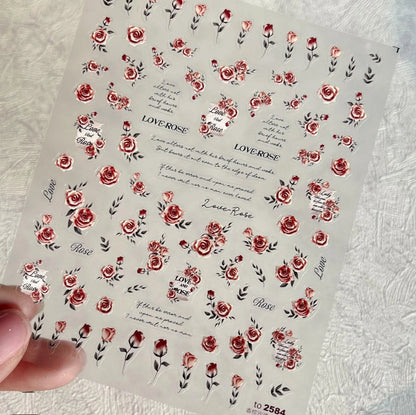 Vintage Rose Nail Art Stickers Adhesive Embossed Sticker Decals DIY Manicure Accessories to2584