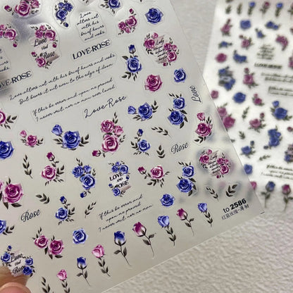 Vintage Rose Nail Art Stickers Adhesive Embossed Sticker Decals DIY Manicure Accessories to2586