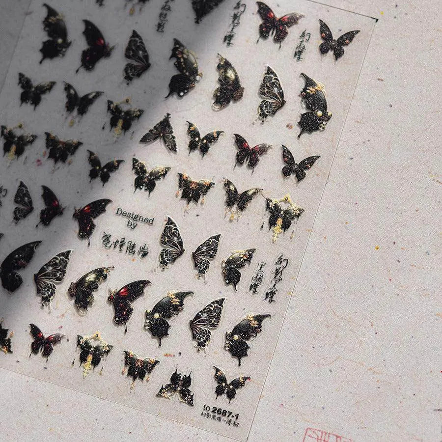 Black White Butterfly Nail Art Stickers Butterfly Wings Adhesive Sticker Decals to2687-1
