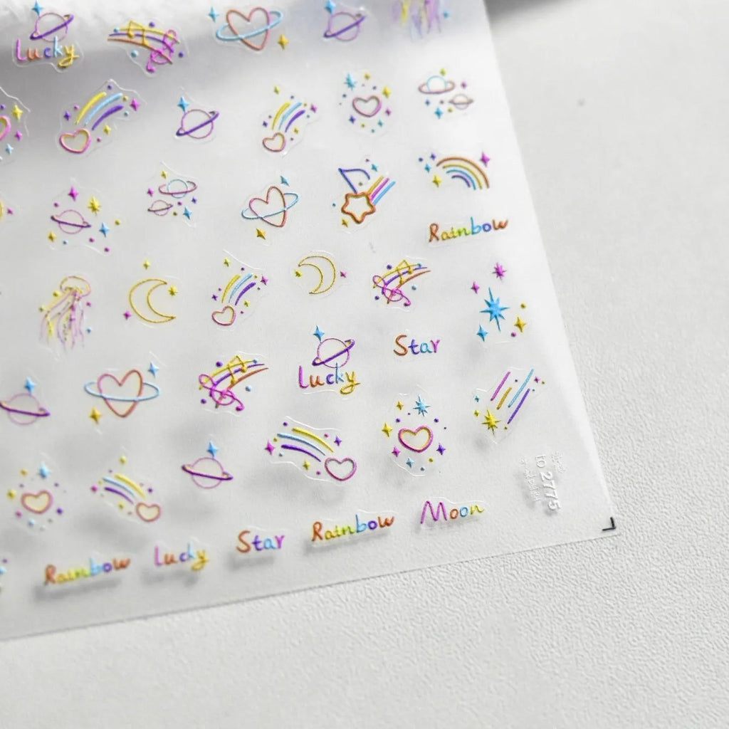 Rainbow Wish-star Nail Art Stickers 5D Embossed Love Heart Adhesive Sticker Decals Manicure Accessories to2775 embossed