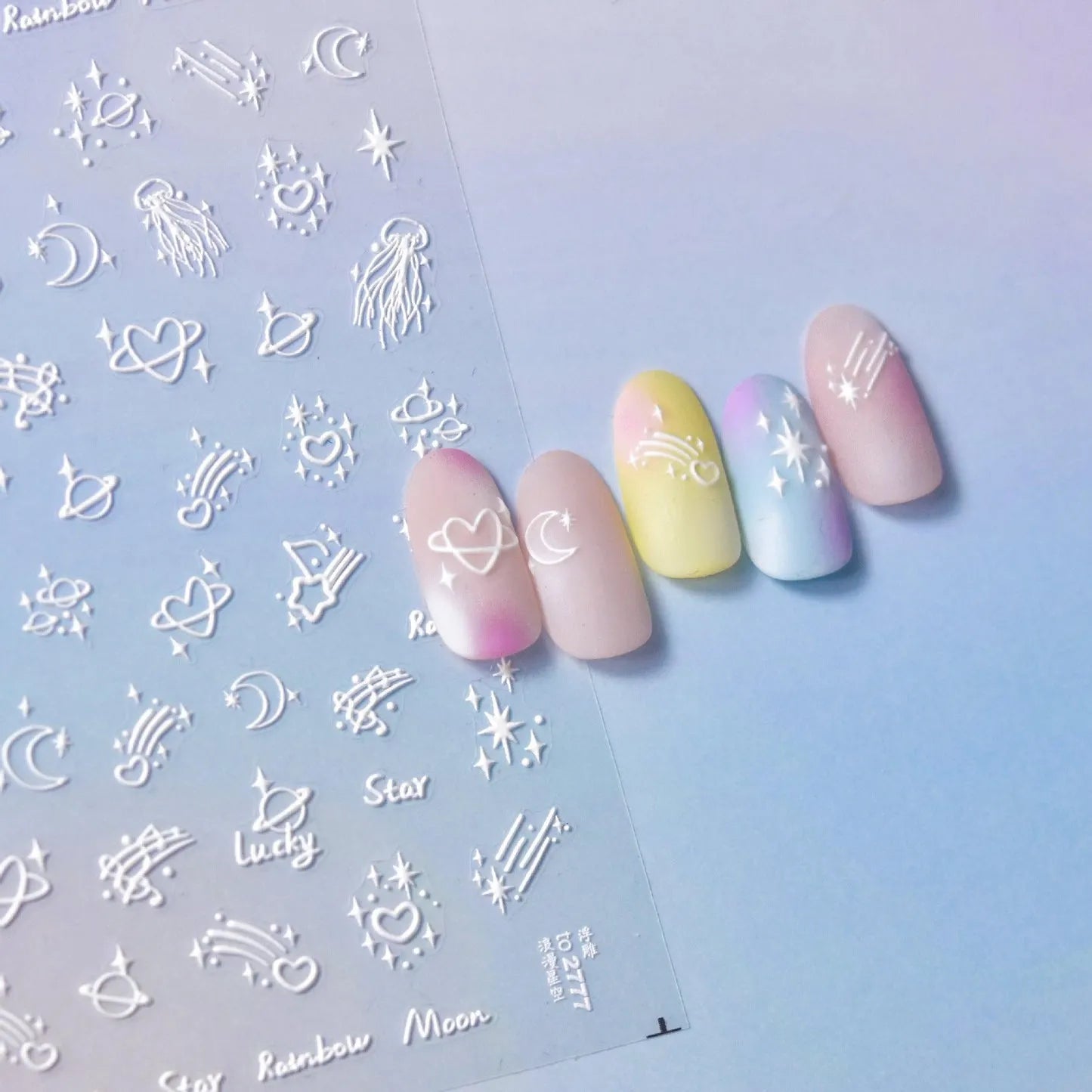 Rainbow Wish-star Nail Art Stickers 5D Embossed Love Heart Adhesive Sticker Decals Manicure Accessories to2777 embossed