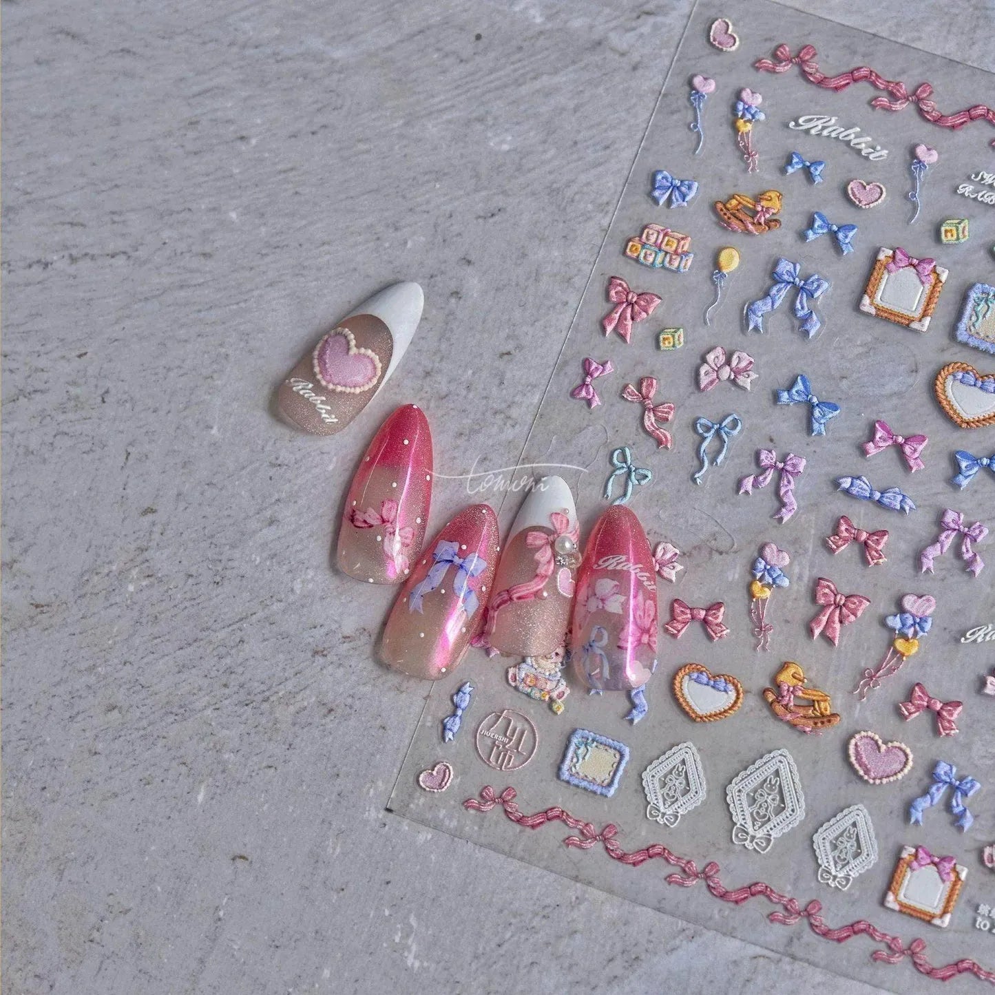 Colorful Bow-knot Nail Art Stickers Adhesive Embossed Bow Sticker Decals to2817