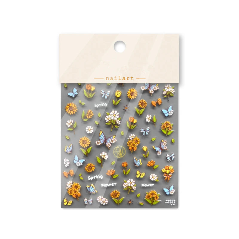 Sunflower Nail Art Stickers Adhesive Embossed Butterfly Sticker Decals to2862
