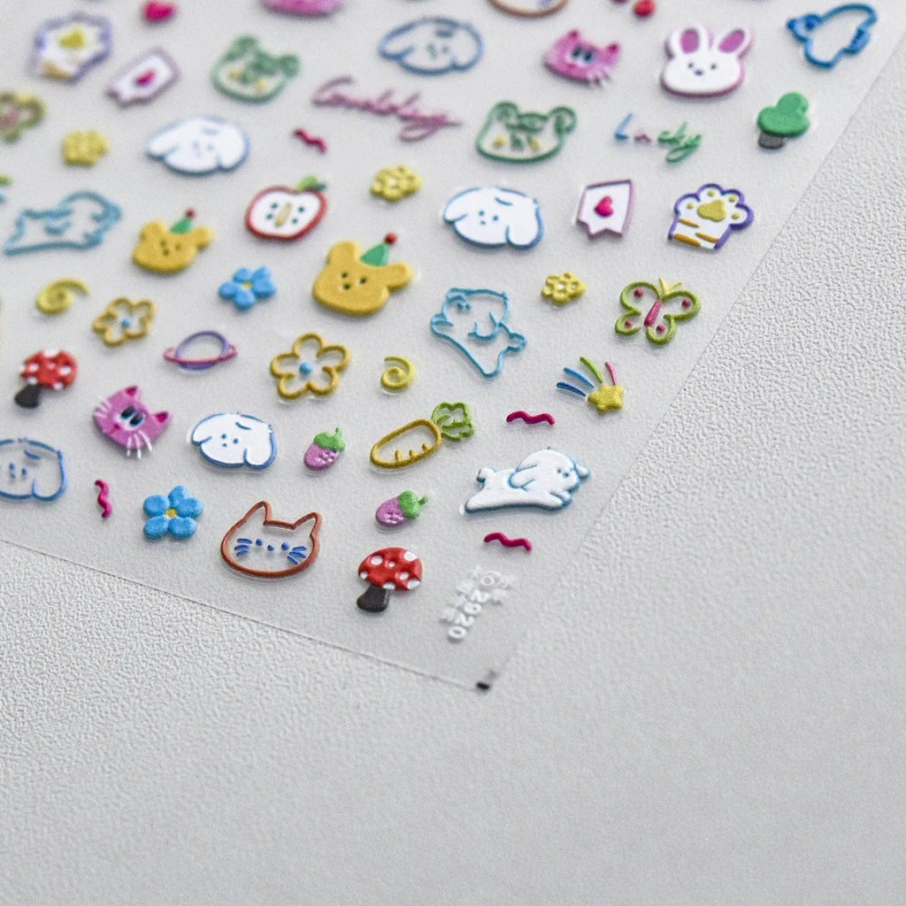 Cartoon Kitten Animals Nail Art Stickers Puppy Cat Adhesive Embossed Sticker Decals to2920