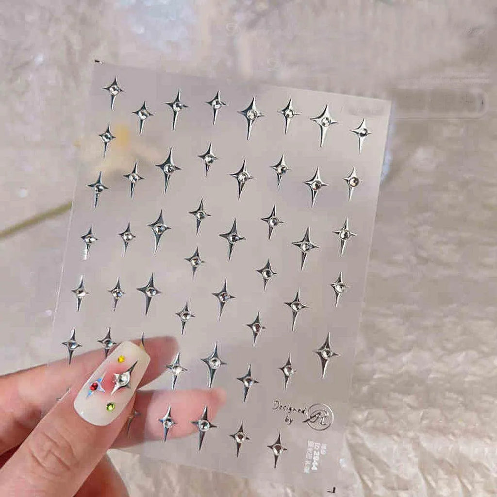 Cross Star with Rhinestones Nail Art Stickers Adhesive Embossed Sticker Decals to2944