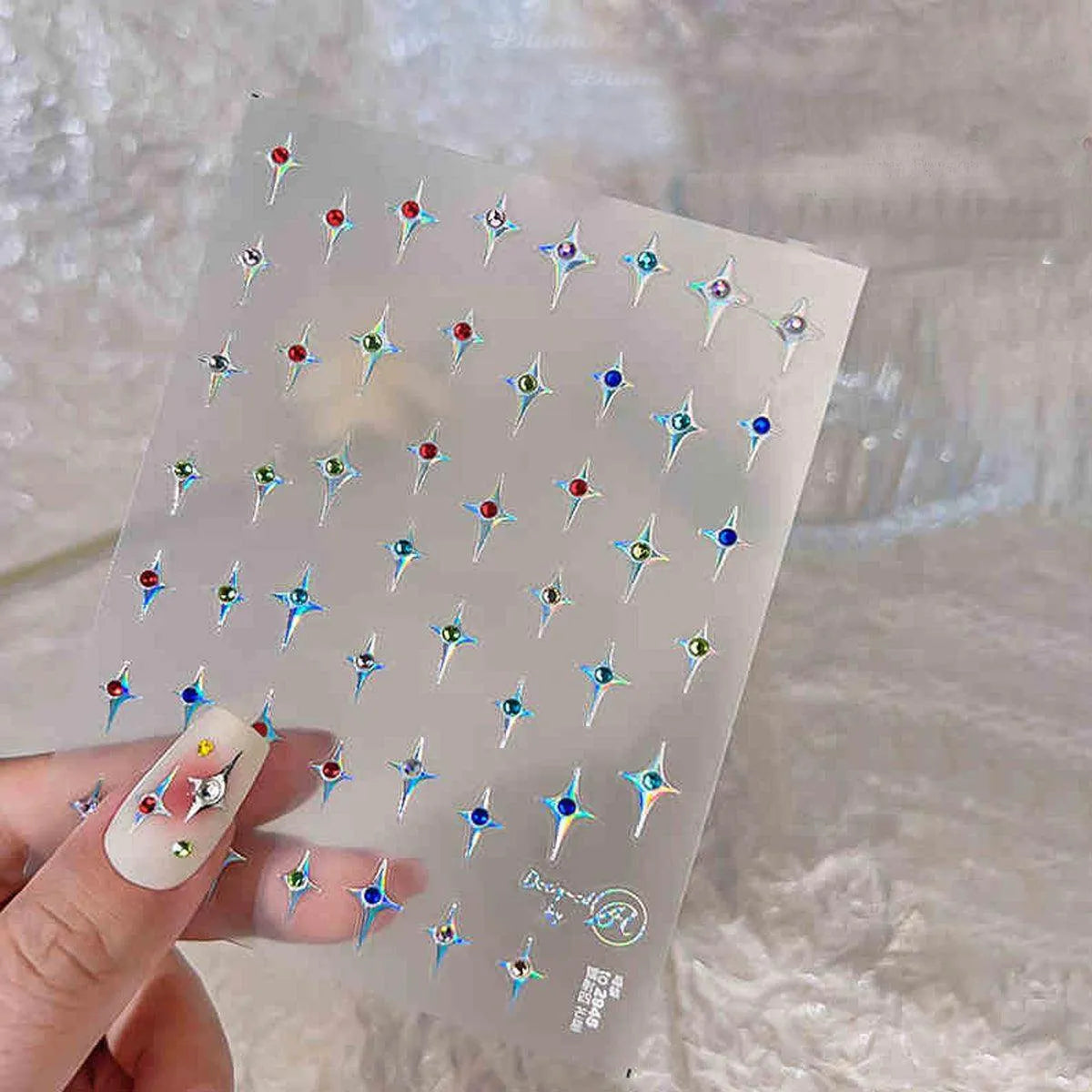 Cross Star with Rhinestones Nail Art Stickers Adhesive Embossed Sticker Decals to2945