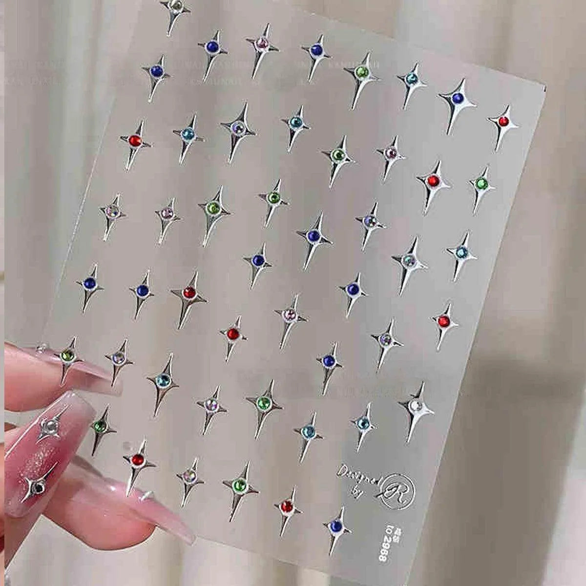 Cross Star with Rhinestones Nail Art Stickers Adhesive Embossed Sticker Decals to2968