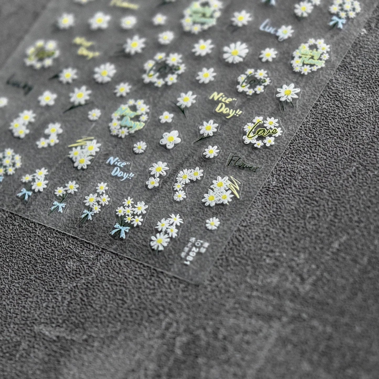 White Daisy Nail Art Stickers Adhesive Embossed Wild Flowers Sticker Decals to2981