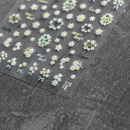 White Daisy Nail Art Stickers Adhesive Embossed Wild Flowers Sticker Decals to2981