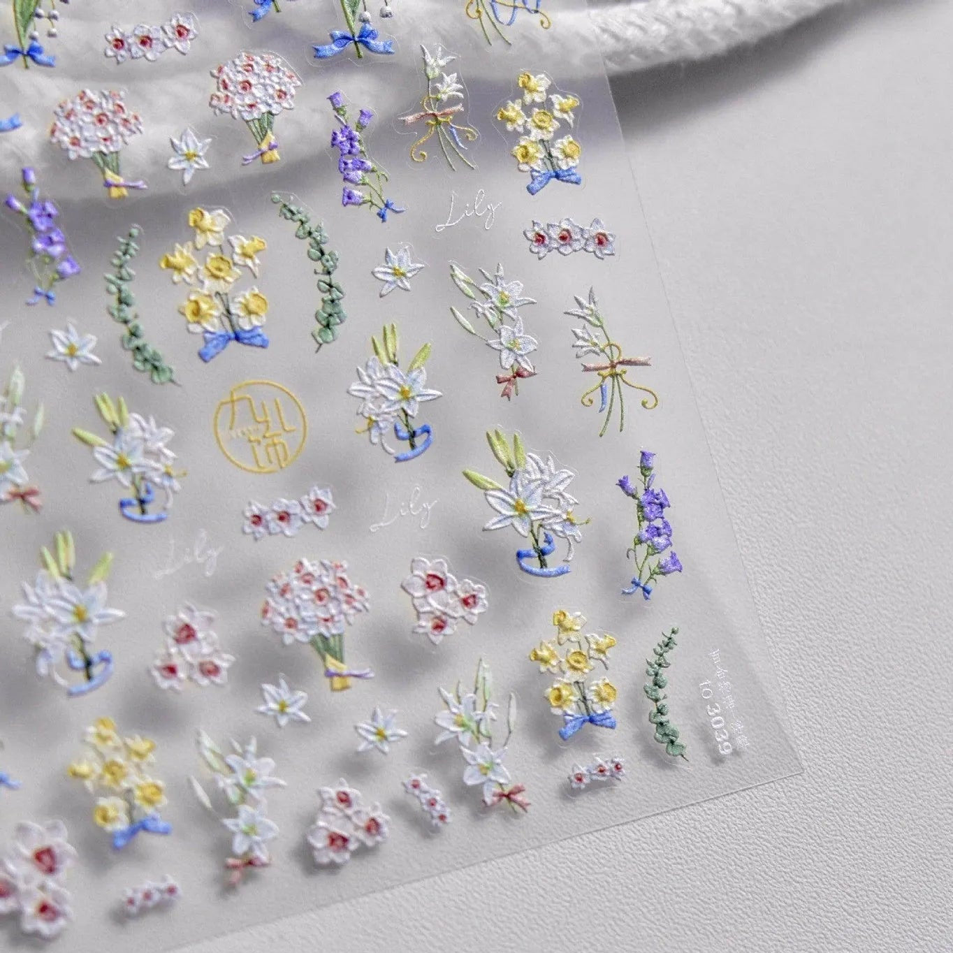 Lily Flower Nail Art Stickers Adhesive Embossed Wild Flowers Rose Sticker Decals to3039