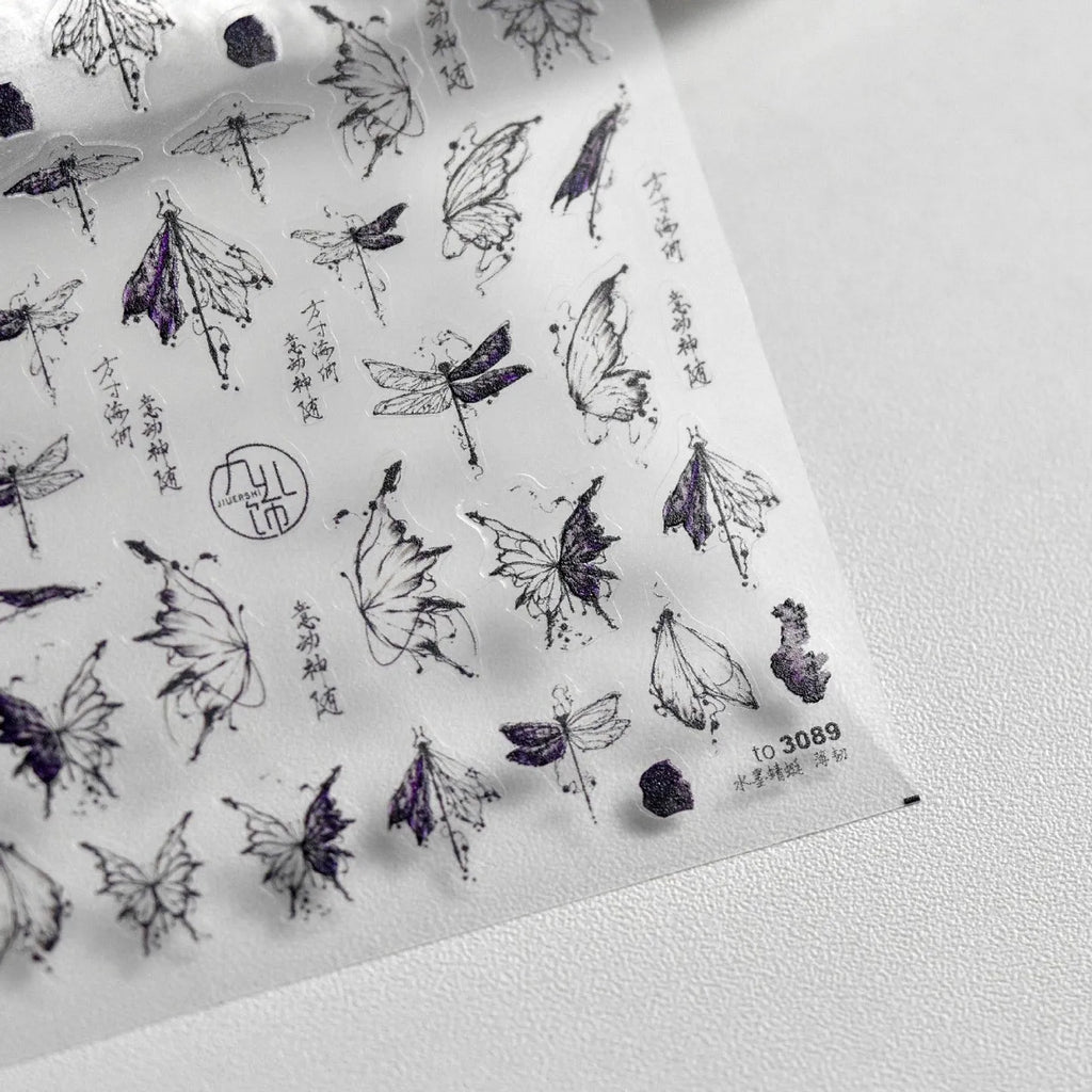 Dragonfly Cicada Nail Art Stickers Adhesive Embossed Butterfly Animals Sticker Decals to3089