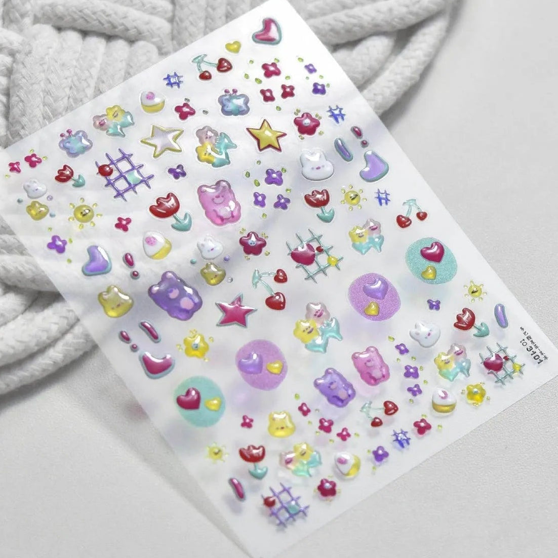 Cow Print Nail Art Stickers Adhesive Embossed Cute Bear Bunny Flower Sticker Decals to3101