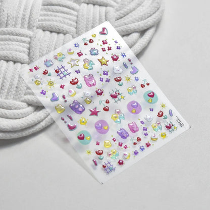 Cow Print Nail Art Stickers Adhesive Embossed Cute Bear Bunny Flower Sticker Decals to3101