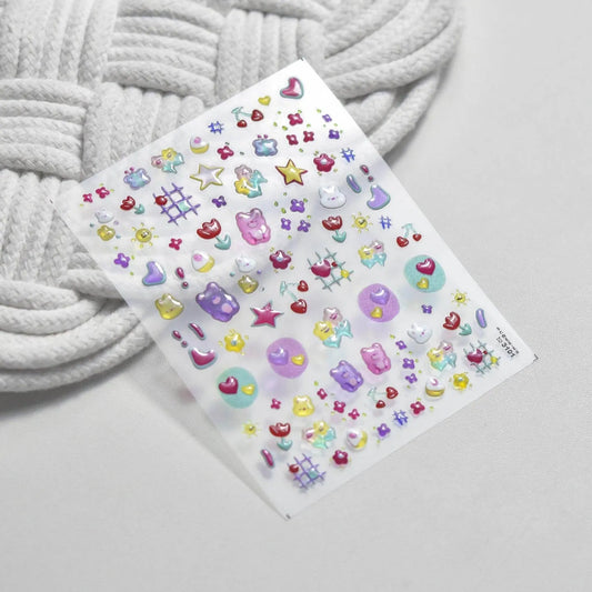 Cow Print Nail Art Stickers Adhesive Embossed Cute Bear Bunny Flower Sticker Decals to3101