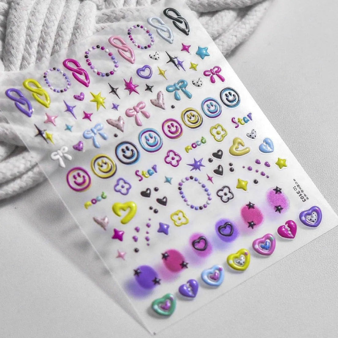 Cow Print Nail Art Stickers Adhesive Embossed Cute Bear Bunny Flower Sticker Decals to3103