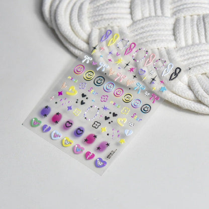 Cow Print Nail Art Stickers Adhesive Embossed Cute Bear Bunny Flower Sticker Decals to3104