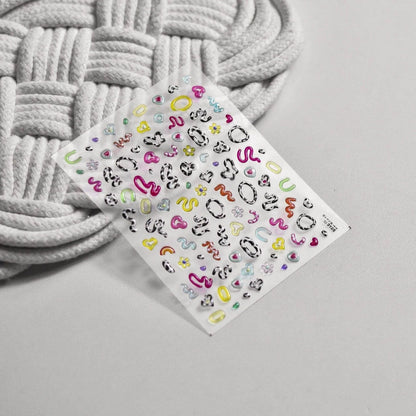 Cow Print Nail Art Stickers Adhesive Embossed Cute Bear Bunny Flower Sticker Decals to3105