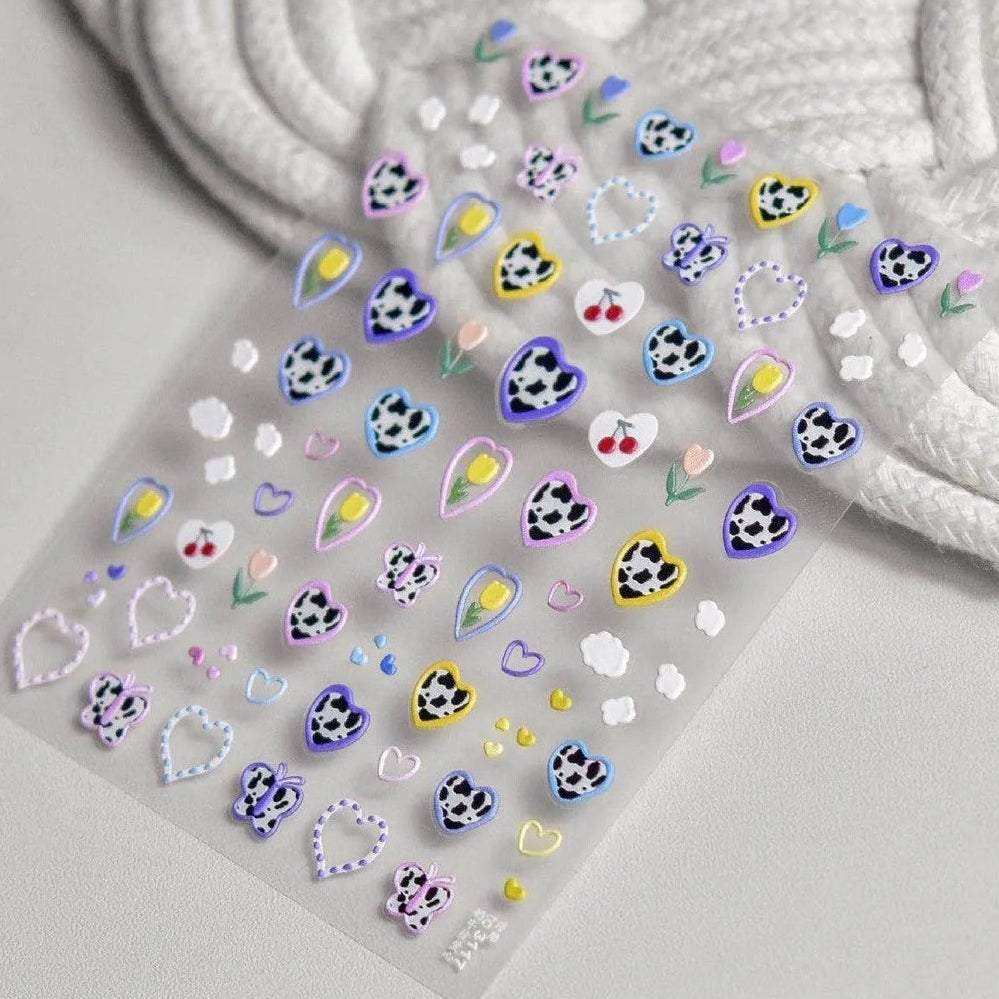 Cow Print Nail Art Stickers Adhesive Embossed Cute Bear Bunny Flower Sticker Decals to3117