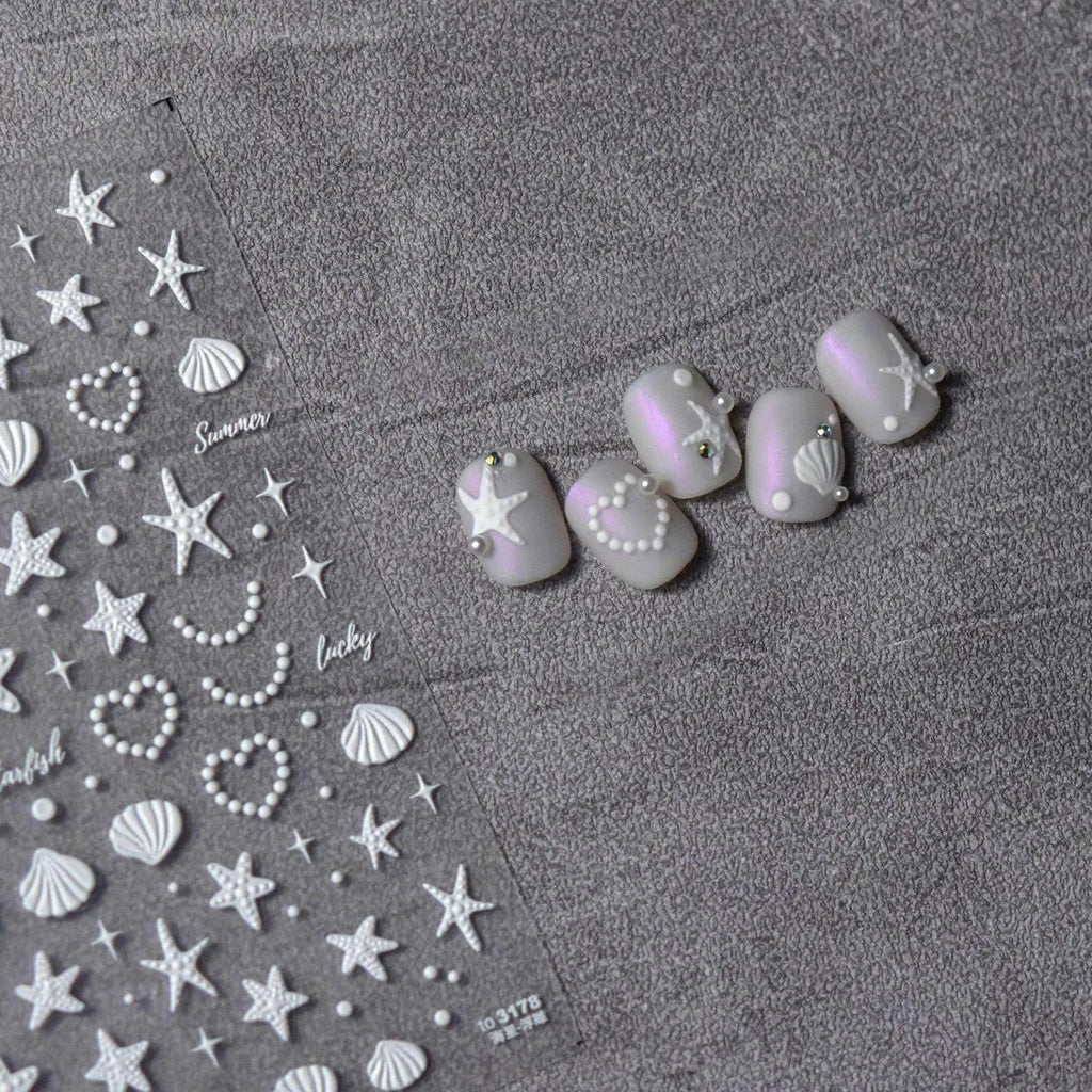 Aurora Shell Light Nail Art Stickers Sea Life Adhesive Embossed Starfish Sticker Decals to3178