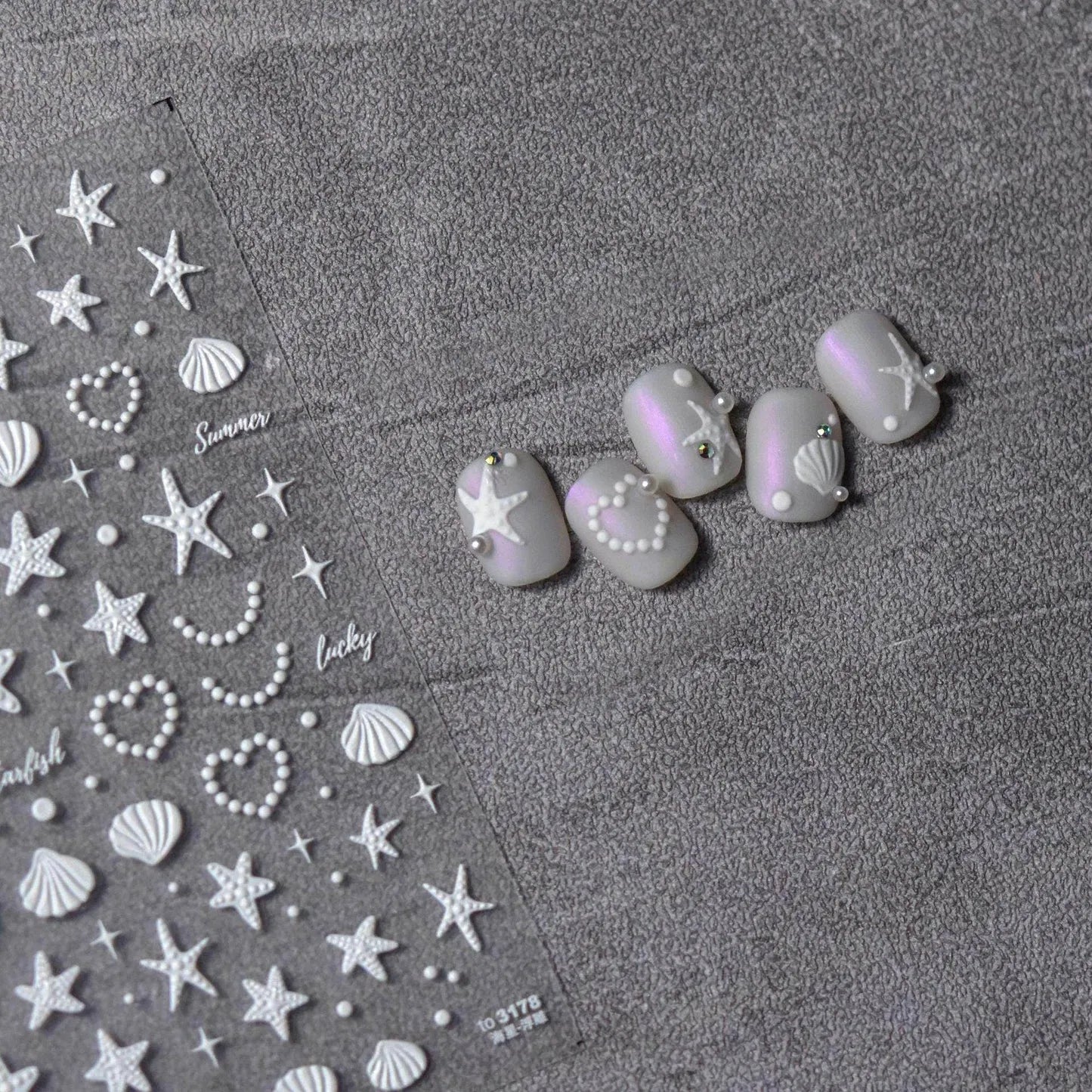 Aurora Shell Light Nail Art Stickers Sea Life Adhesive Embossed Starfish Sticker Decals to3178