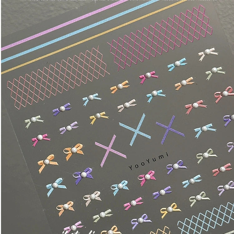 Bow Lace Peals Nail Art Stickers Colorful Bows Tie Adhesive Embossed Sticker Decals to3183