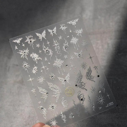 Aurora Shell Light Nail Art Stickers Adhesive Embossed Butterfly Sticker Decals to3230