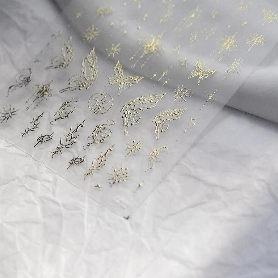 Gold Lace Nail Art Stickers Adhesive Embossed Butterfly Wings Sticker Decals to3231 Gold