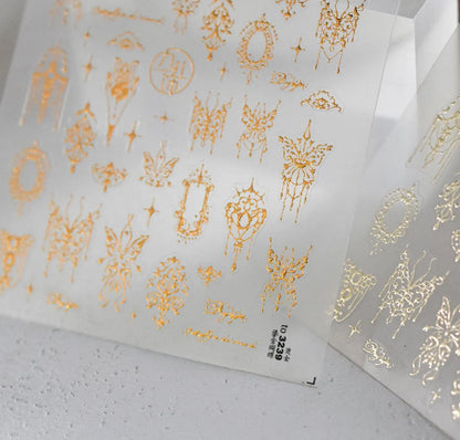 5D Magical Girl Nail Stickers | White Lace Butterfly & Fantasy Filigree Nail Art Decals to3239 Deep Gold
