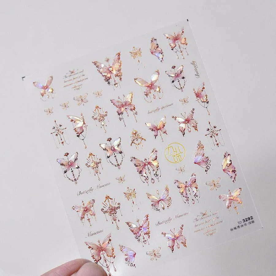 Aurora Butterfly Nail Art Stickers Adhesive Embossed Butterfly Lace Sticker Decals to3292