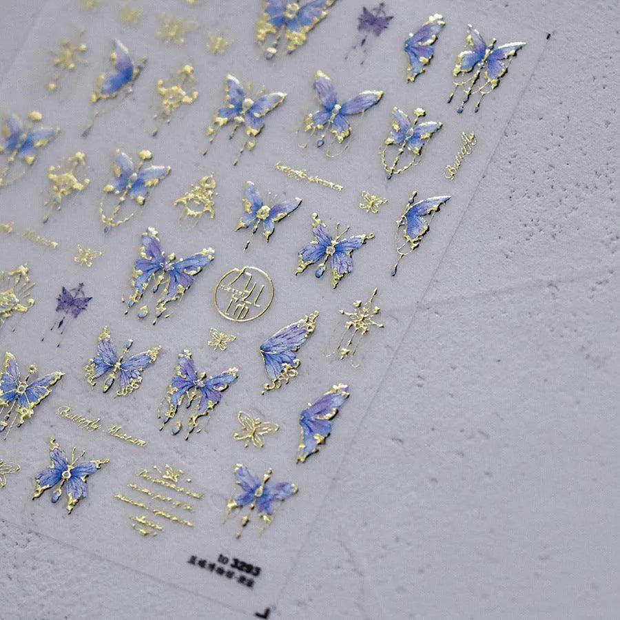 Aurora Butterfly Nail Art Stickers Adhesive Embossed Butterfly Lace Sticker Decals to3293