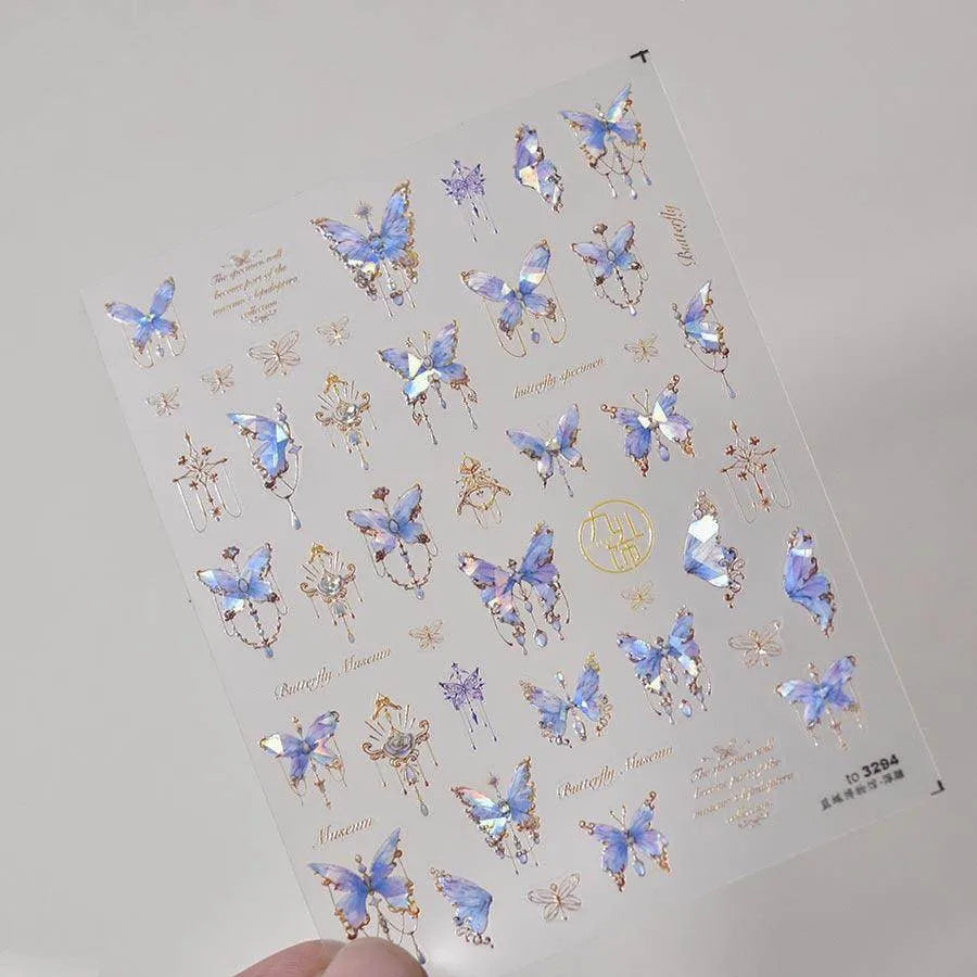 Aurora Butterfly Nail Art Stickers Adhesive Embossed Butterfly Lace Sticker Decals to3294