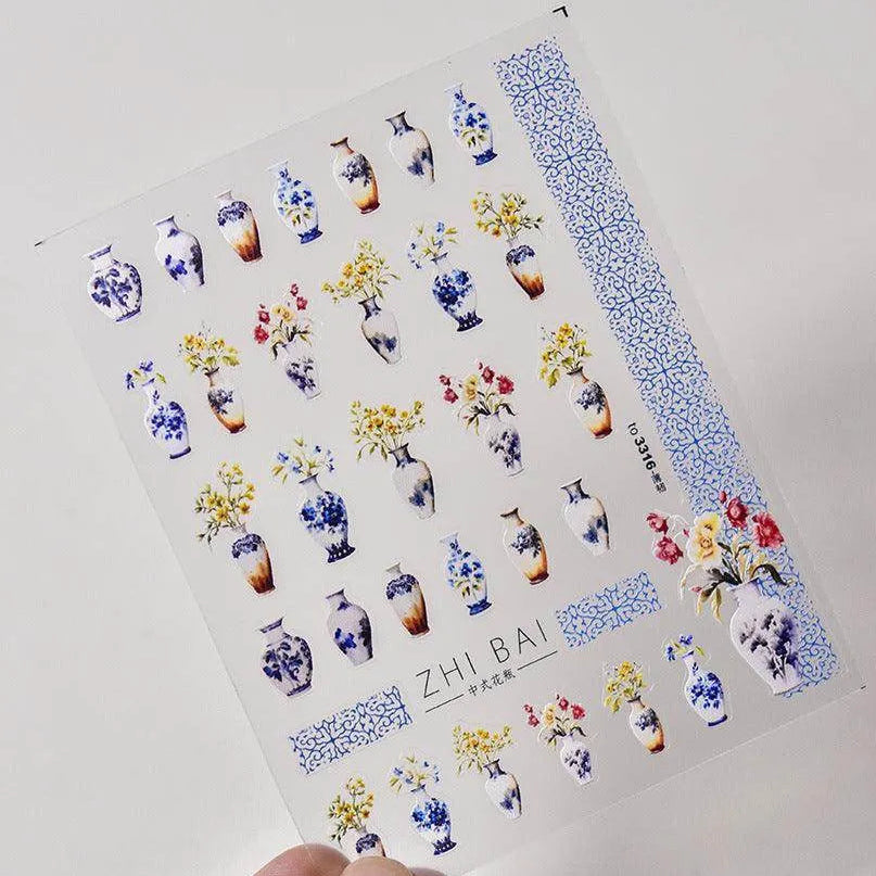 Lavender Nail Art Stickers Flower Adhesive Embossed Wisteria Rose Sticker Decals to3316