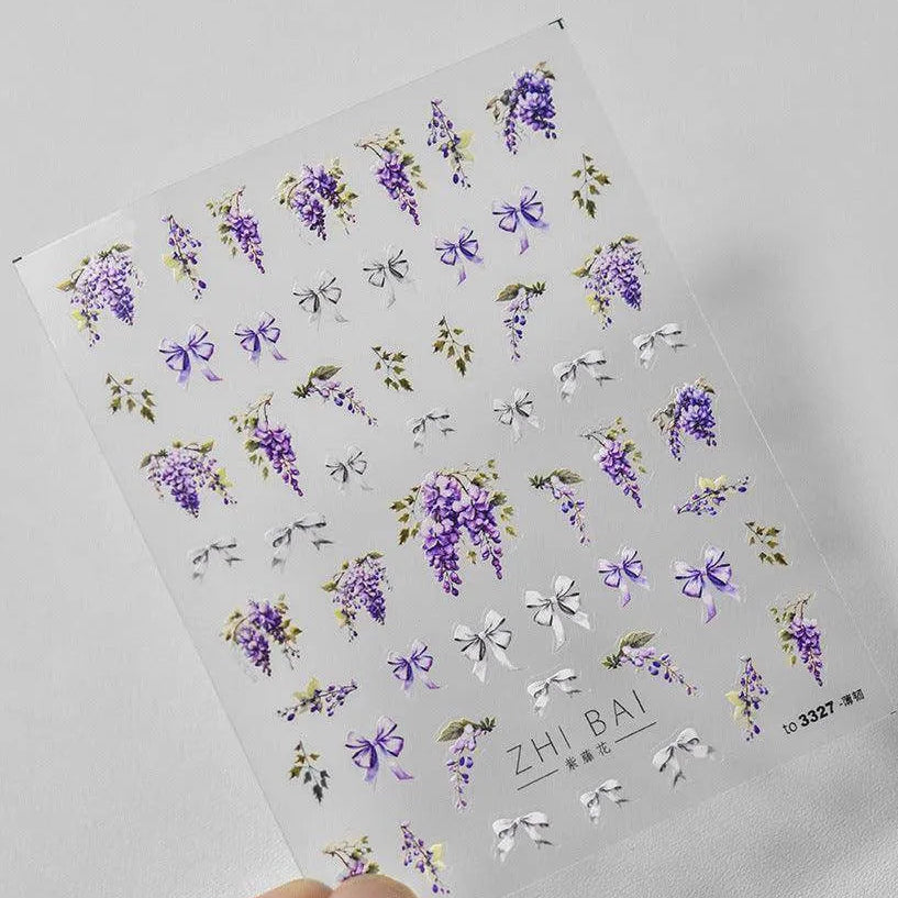 Lavender Nail Art Stickers Flower Adhesive Embossed Wisteria Rose Sticker Decals to3327