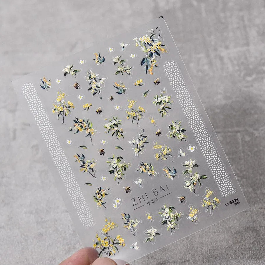 Peony Nail Art Stickers Adhesive Embossed Blooming Flower Sticker Decals to3331