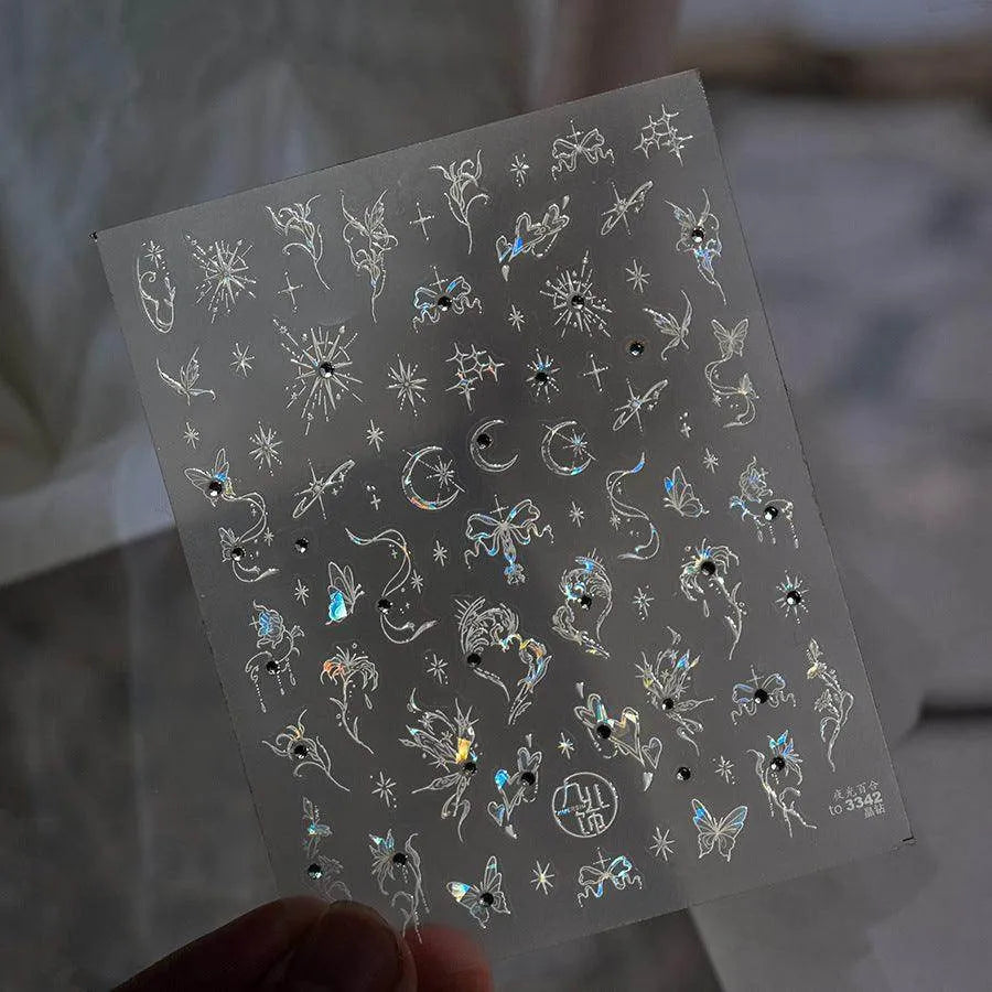 Moon Star Nail Art Stickers Adhesive Embossed Butterfly Wings Sticker Decals to3342